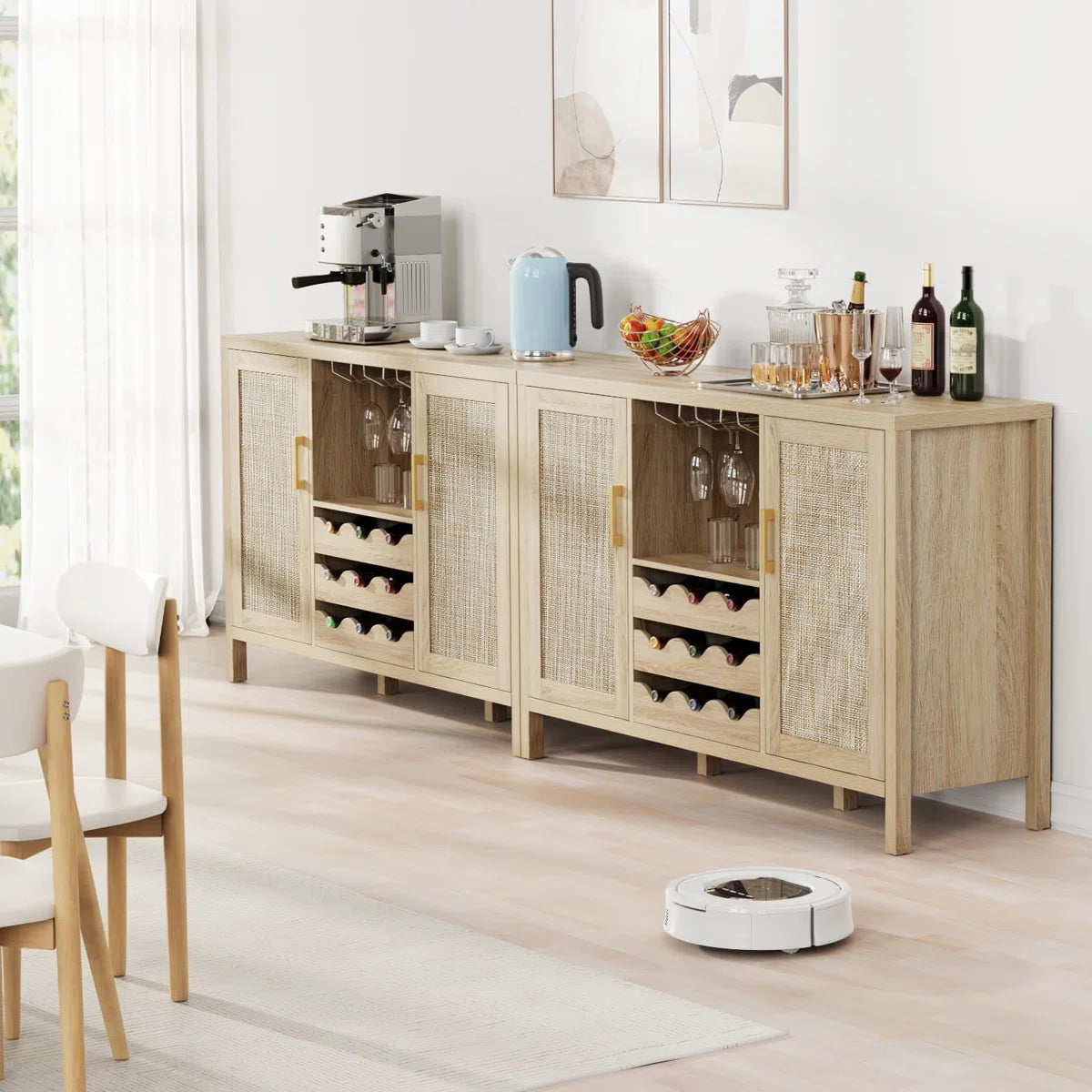 Wine Bar Cabinet with Glass Holder and Drawer Style Wine Racks