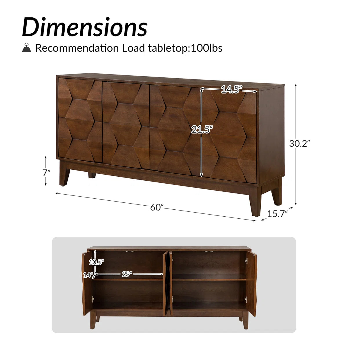Floppiz 60" W Sideboard with Solid Wood Legs
