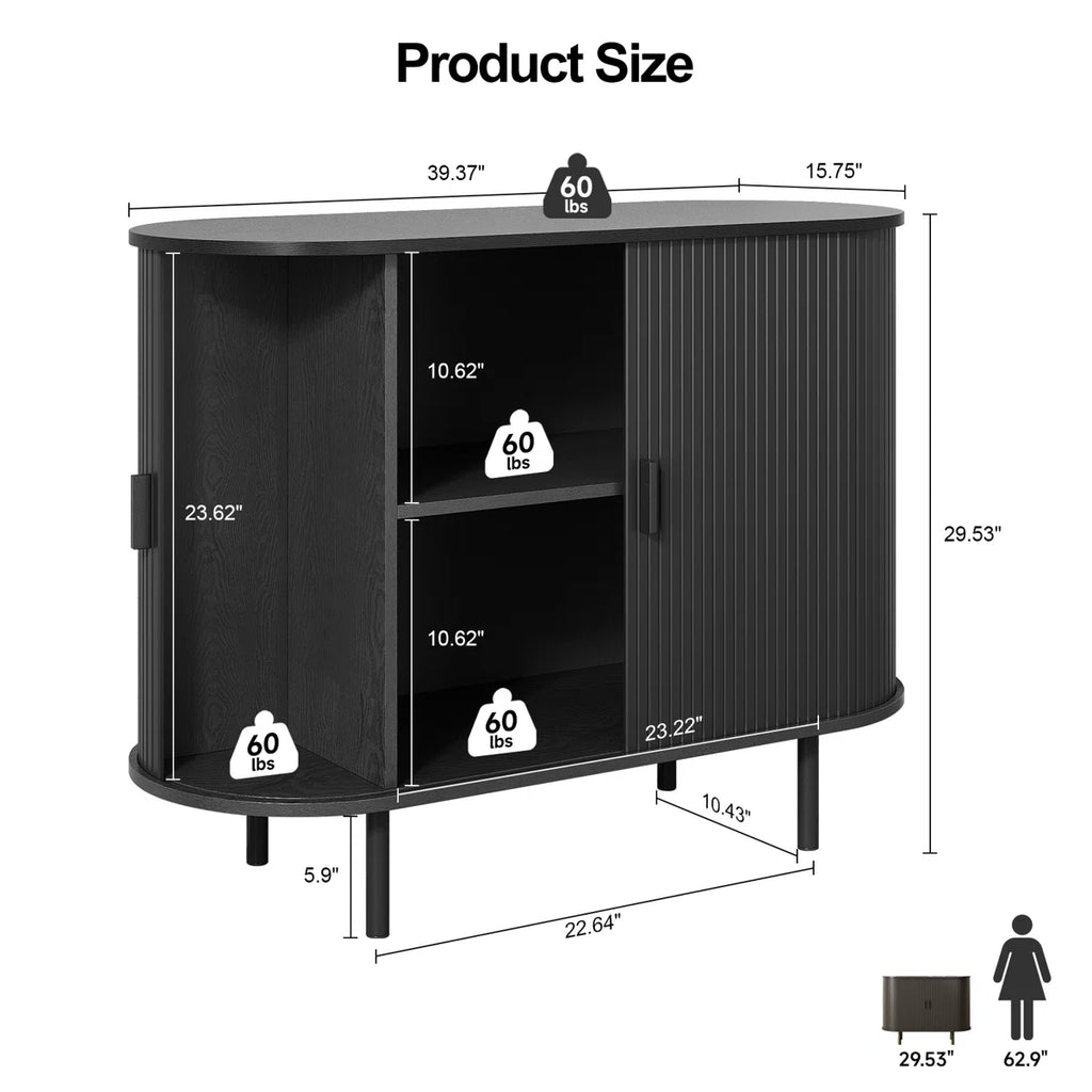 40'' Sideboard Storage Cabinet With Doors And Shelves - Credenza Storage Cabinet For Office, Bedroom Storage Cabinet, Hallway Storage Cabinet, Console Storage Cabinet