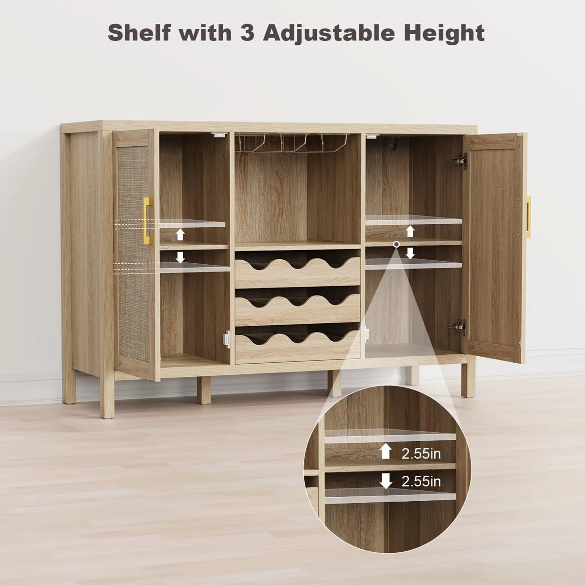 Wine Bar Cabinet with Glass Holder and Drawer Style Wine Racks