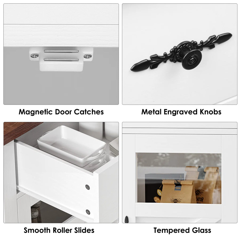 55'' Sideboard with 4 Glass Doors, 2 Large Drawers and Adjustable Shelves