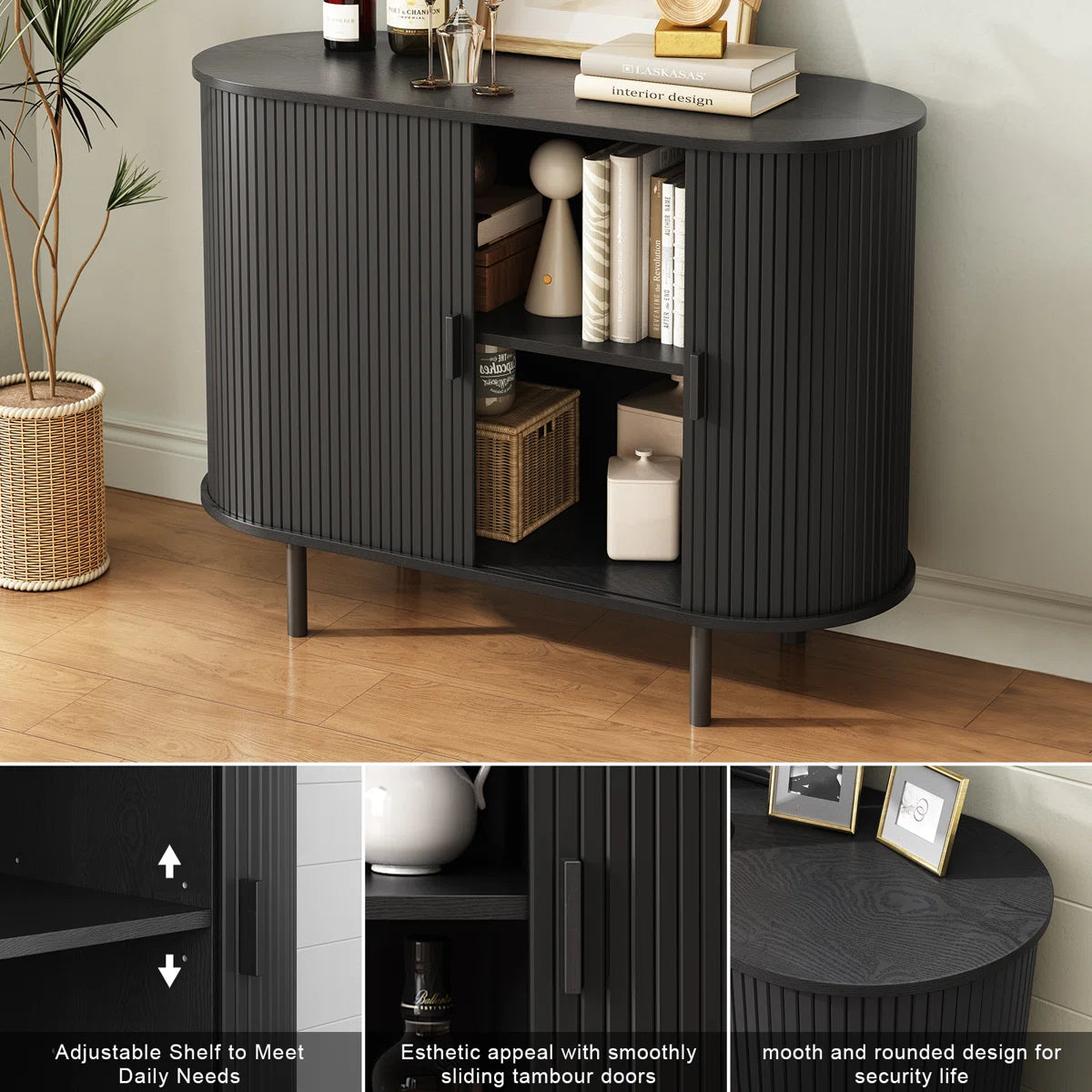 40'' Sideboard Storage Cabinet With Doors And Shelves - Credenza Storage Cabinet For Office, Bedroom Storage Cabinet, Hallway Storage Cabinet, Console Storage Cabinet